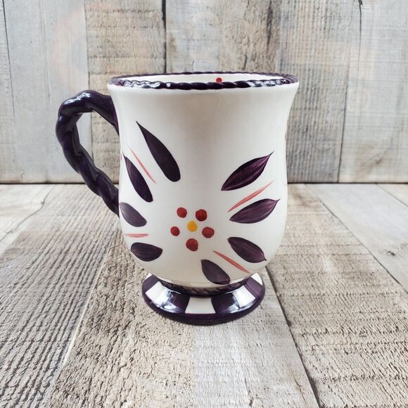 Temptations Tara Old World Brown Pedestal Footed 16oz Coffee Tea Mug Flower - Picture 2 of 5